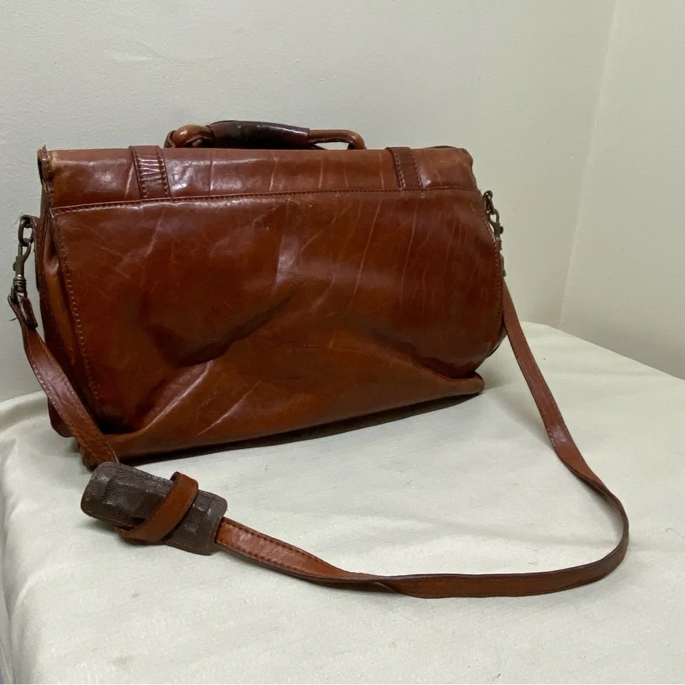 Italian Vintage Leather Brown Messenger Bag , Rare